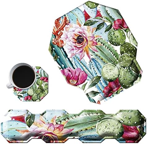 Cactus Succulent Keyboard Wrist Support Pad Mouse Pad with Wrist Rest Matching Coasters, Ergonomic Gaming Mousepad Wrist Cushion Gel Memory Foam Easy Typing Pain Relief for Home Office