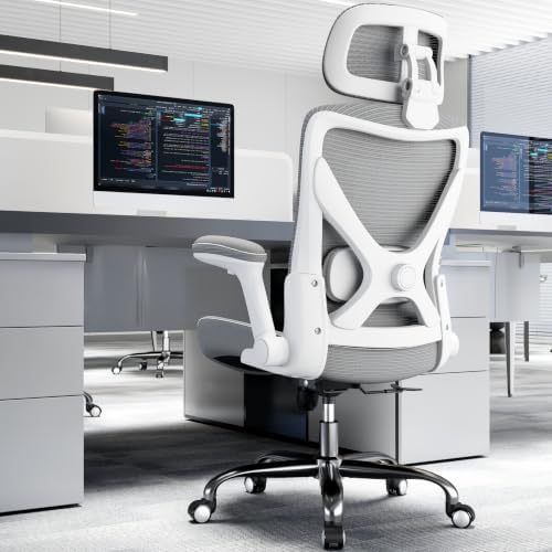 TRALT Office Chair - Ergonomic Office Chair with Adjustable Lumbar Support Headrest Office Desk Chair - Gaming Chair in X-Shape Office Chair - Desk Chair Computer Chair 150 kg White/Grey