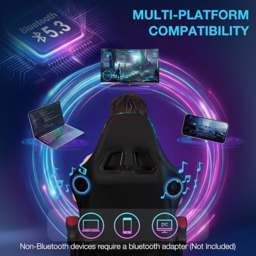 HOFFREE LED Gaming Chair with Bluetooth Speaker RGB Lights Game Chair-Red