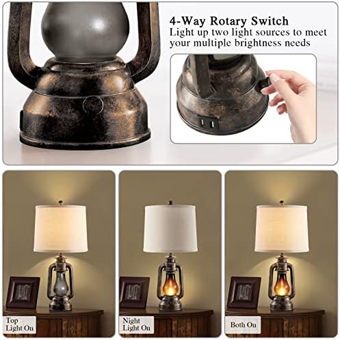 Farmhouse Lantern Table Lamps for Living Room Set of 2 with USB C+A