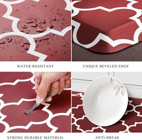 WISELIFE Anti Fatigue Mats for Kitchen Floor, 20" x 32", 4/5 Inch, Red