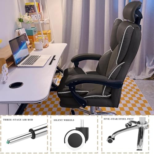 Office Chair with Headrest High Back Executive Desk Chair with Leg Rest Ergomomic Lumbar Support Computer Gaming Chairs for Home Office, White