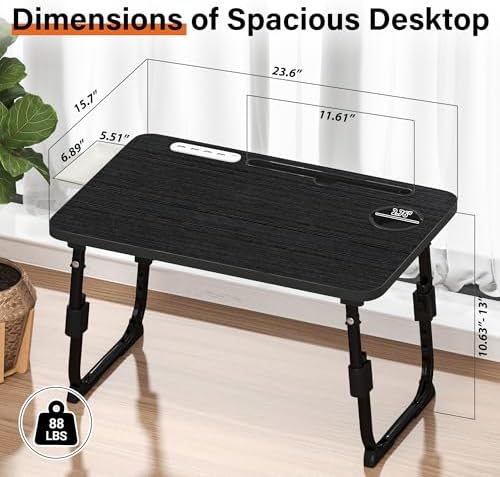 Lap Desk for Bed Adjustable Height with USB Port 23.6" x15.7" Desktop