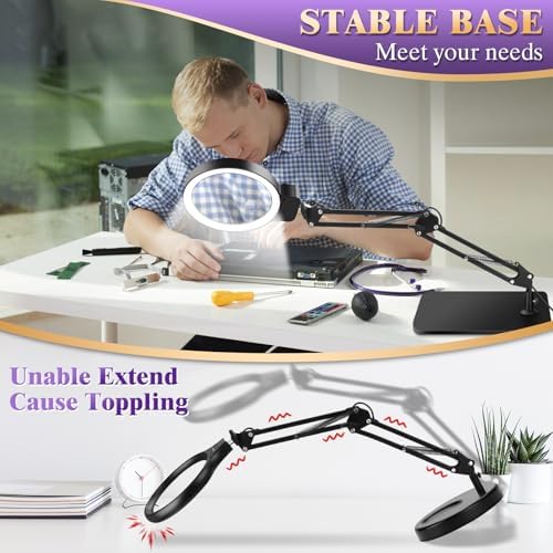 10X 30X Large Magnifying Glass with Light and Stand,Lighted Magnifier