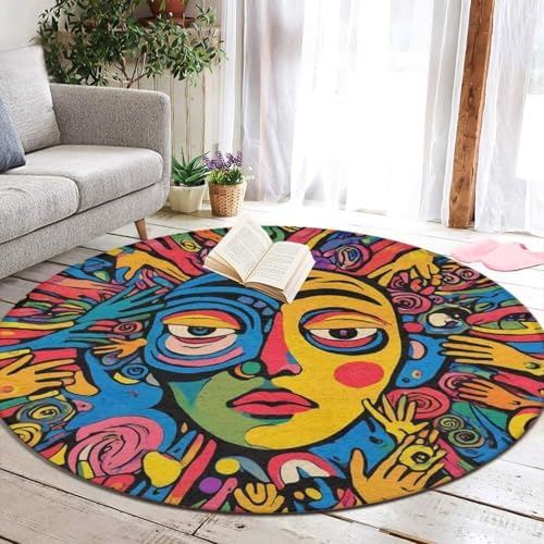 Machine Washable Modern Round Area Rug, Room Sofa Yoga Soft Round Carpet, Home Decor Non Slip Kitchen Office Circle Rug Abstract Graffiti Paint, 24inch