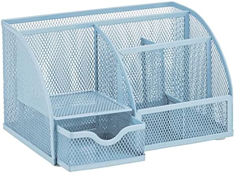 Annova Mesh Desk Organizer Office with 7 Compartments + Drawer/Desk Tidy Candy/Pen Holder/Multifunctional Organizer (New Blue23)
