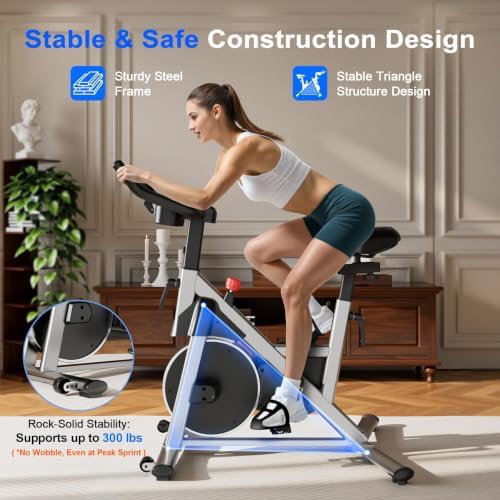 Indoor Cycling Bike - 32-Level Magnetic Resistance Stationary Exercise Bike with Adjustable Seat & Handlebars, Silent Belt Drive for Home Cardio (Fits Users 5'1" to 5'11", 300lbs Capacity)