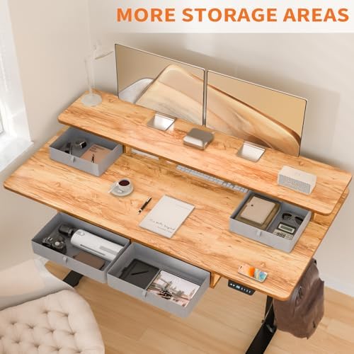 63 x 30 Inch Electric Standing Desk with 4 Drawers, Light Rustic