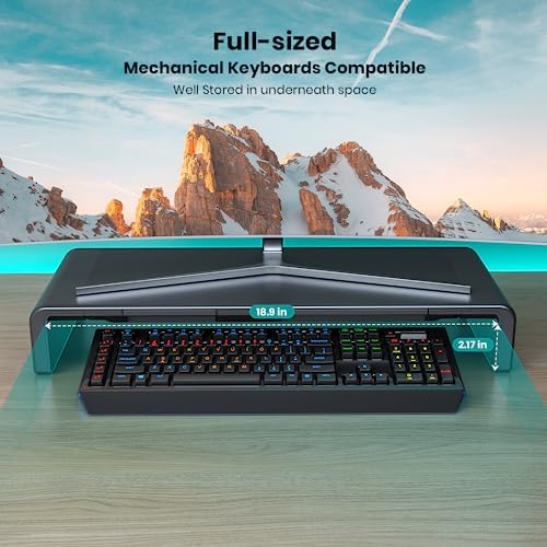 Klearlook Computer Monitor Stand for Desk, Adjustable Foldable Monitor Riser with Storage Drawer & Tablet Phone Holder for Office, Home, Laptop, Desktop (Black 2 Pack)