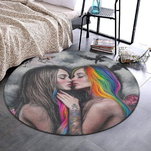 Highly Premium Quality Floor Mat, Office Chair Decor Mat, Room Sofa Yoga Soft Round Carpet Goth Gothic Girl Lace Love LGBT Lesbian Pride, 36inch