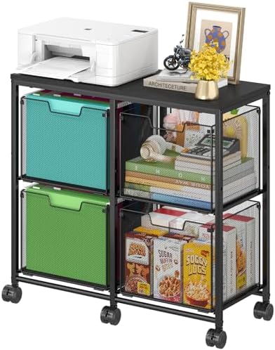 Sbanmao 4 Drawer Lateral File Cabinet, Mobile Filing Cabinet, Printer Stand with Wheels Under Desk Storage Office Storage Cabinet Fits Letter Size for Home Office, Black