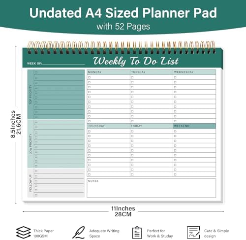TREES Weekly To-Do List Notepad, 52-Week Desk Planner Organizer, 8.5" x 11"