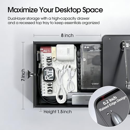 Laptop Stand with Storage Drawer, Heavy-Duty Metal Laptop Riser for Desk