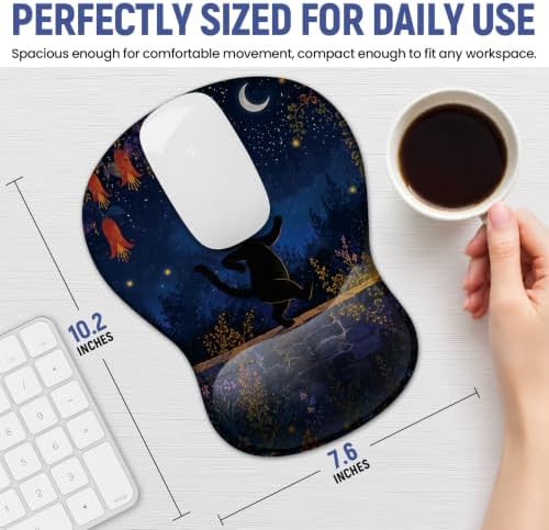 Ergonomic Mouse Pad with Wrist Rest, Gel Wrist Support, Starlit Cat
