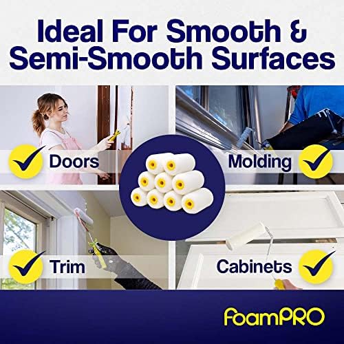 FoamPRO 162 | 2” Fine Finish Paint Roller | Mini Foam Roller (1 Pack) | Foam Paint Roll Cover + Paint Roller Handle | Home Painting Supplies & Paint Tools