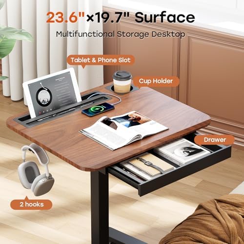 Small Mobile Standing Desk with Drawer, 23.6" x 19.7" Top