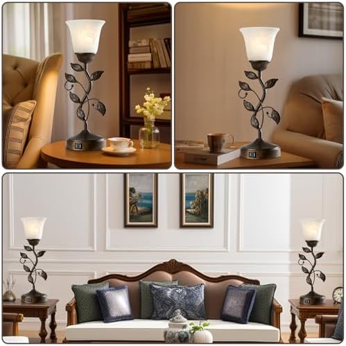 Touch Bedside Table Lamp for Living Room with 2 USB C+A Ports