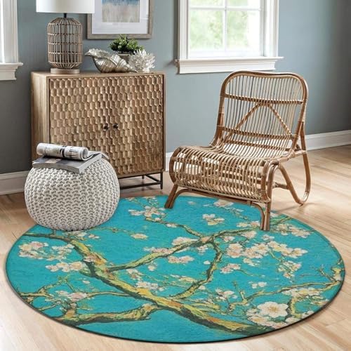 Highly Premium Quality Floor Mat, Office Chair Decor Mat, Room Sofa Yoga Soft Round Carpet Beautiful Apricot Flower Blossom Art, 60inch