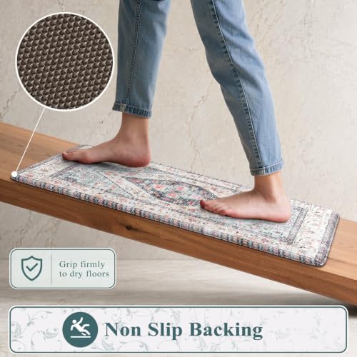 KIMODE Anti Fatigue Kitchen Mats,Boho Vintage Kitchen Rugs Sets of 2 Blue