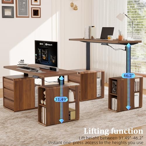 55" Wood Electric Standing Desk with Drawers and Storage Shelves