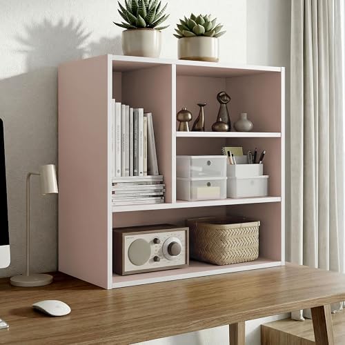 Homes: Inside + Out Apexa 4-Vertical Storage Organizer Shelves, Stackable Wood Bookcase for Organization, Dorm Teen Room Decor & Home Office, Light Pink