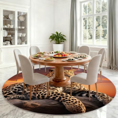 Leopard Round Rug - 3ft Washable Cheetah Print Round Area Rug for Bathroom, Wildlife Circle Rugs Soft Non-Slip Carpet for Kitchen Bedroom Kids Room Decor Mat
