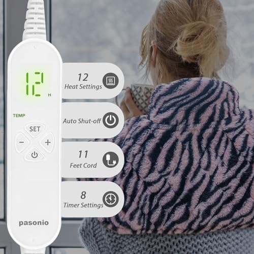 Weighted Heating Pad for Neck and Shoulders, Pasonio Large Electric Neck Shoulder Heated Wrap for Cramps and Pain Relief - 2.4lb Hot Heat Pad with Moist & Dry Heat Therapy, Washable- (18"x22") - PFH02