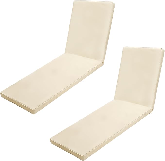 Outdoor Chaise Lounge Cushions for Patio, Lounge Chair Cushions, Waterproof Replacement Seat Pads for Outdoor Furniture (2, Beige, 80"x26"x3")