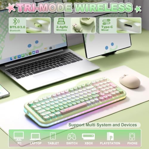 YUNZII C98 Cute Wireless Mechanical Keyboard(Green Mao, Milk Switch)