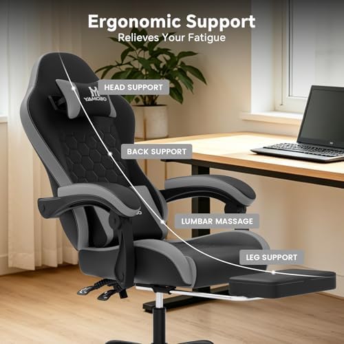 Gaming Chair, Computer Office Chair with Footrest, Adjustable Height & Backrest Gaming Chairs with Swivel for Adults, High Back PU Leather Ergonomic Chair with Lumbar Support, BlackGrey