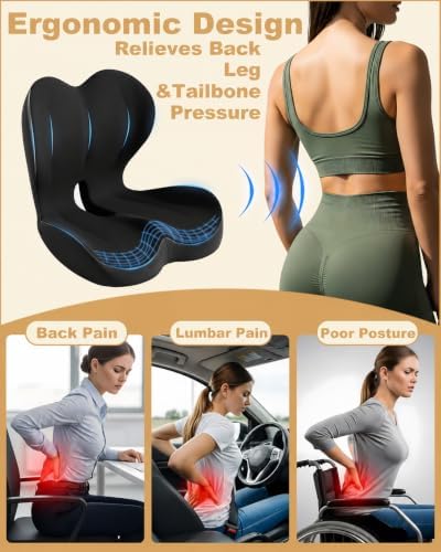 Office Chair Seat Cushion with Back Lumbar Support, Ergonomic Memory Foam