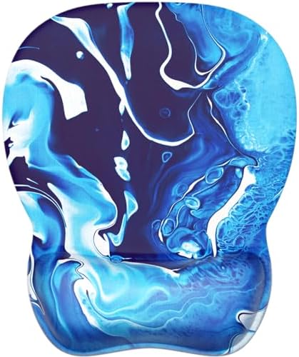 MROCO Ergonomic Mouse Pad with Gel Wrist Rest, 9.4 x 8.1 in, Blue Waves