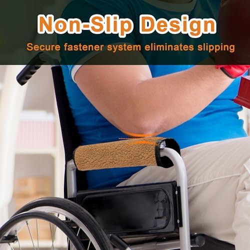 AHIER Wheelchair Armrest Pads, 2PCS Sheepskin Fleece Wheelchair Armrest Covers, Non Slip Arm Rest Cover Cushion pad for Wheelchairs (Brown)