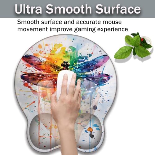 Ergonomic Keyboard Wrist Rest & Mouse Wrist Support Set with Lace Coaster, Gel Memory Foam Anti-Slip Base, Pain Relief for Typing, Watercolor Dragonfly