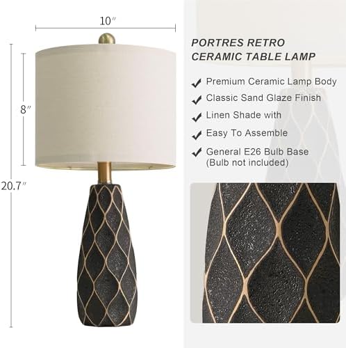 Samll Table Lamps Set of 2 for Living Room, 20.25" Black Bedside Boho Lamps