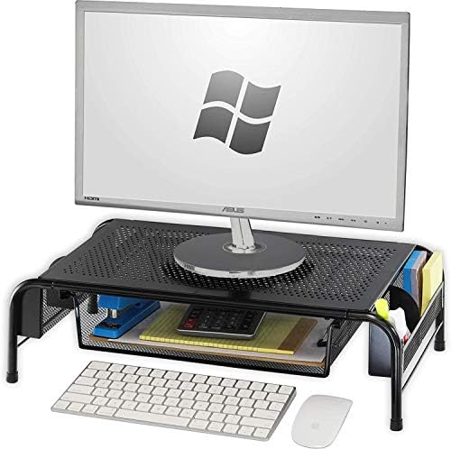 Simple Houseware Metal Desk Monitor Stand Riser w/ Organizer Drawer, Black