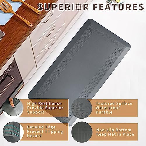20 x 42 Inch Extra Support Anti Fatigue Comfort Kitchen Mat, Waterproof Long Kitchen Runner, Non-Slip Standing Desk Mat, Commercial Pads for Offices, Home, Garages (Bordeaux Grey, 20'' x 42'')