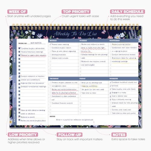 Taja Weekly To Do List Notepad, Undated Weekly Planner Pad, 8.5" x 11"