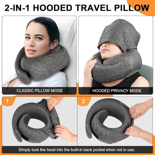 Travel Pillow - Hooded Neck Pillow Airplane Memory Foam Filling