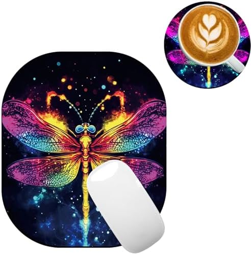 Small Mouse Pad，Mini Mouse Pad 6 x 7 Inch，for Laptop Keyboard Tray Wireless Mouse Home Office Travel，with Non-Slip Rubber Base, Waterproof Mouse Mat，Dragonfly in Space