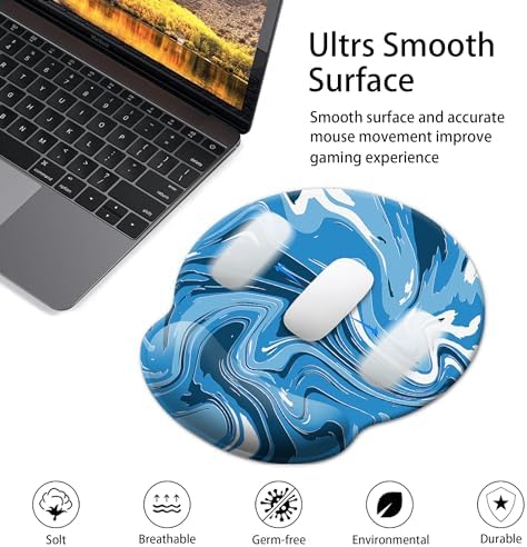 Gaming Mouse Pad Wrist Support,Ergonomic Mouse Pad with Wrist Rest,Comfortable Mousepad with Smooth Wrist Rest,Pain Relief Mouse Pads for Non-Slip Base,Computer,Laptop,Office，Home(Blue-White Fluid)