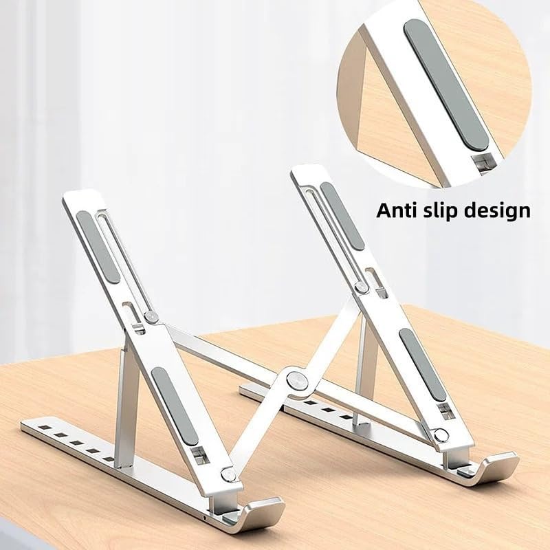 Adjustable Laptop Stand - Aluminum Foldable Portable Computer Riser for 10-15.6 Inch Laptops, Ergonomic Design with Storage Bag, Compatible with MacBook Air/Pro, HP, Dell Silver