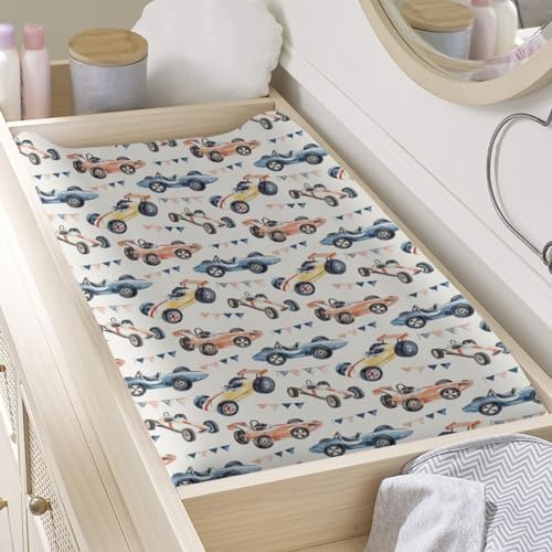 Watercolor Racing Car Transportation Baby Changing Pad Cover,Unisex Car Nursery Diaper Changing Table Pad Mat Sheet for Boys Girls-16x32