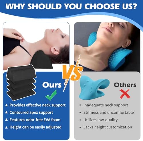Neck and Shoulder Relaxer, Cervical Traction Device for Cervical Spine Alignment, Neck Stretcher Chiropractic Pillows for Neck Pain Relief, Cervical Traction Block, Neck Massager