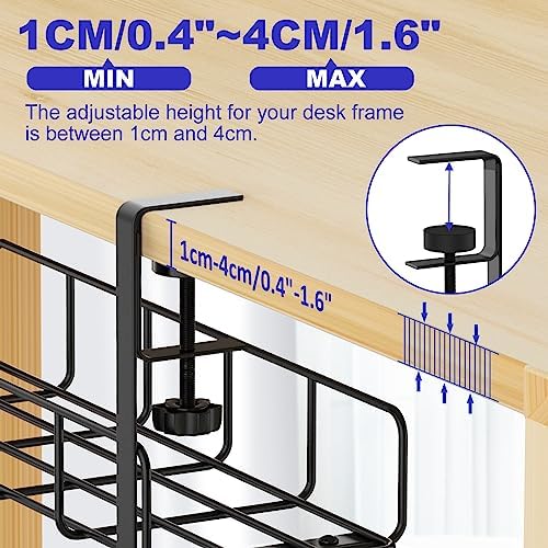 Under Desk Cable Management Tray No Drill Steel Rack Black