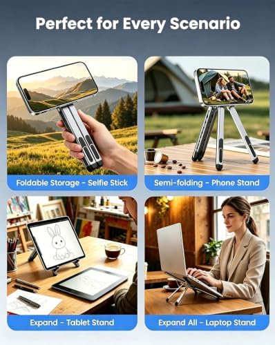 Foldable Laptop Stand, Adjustable w/Magnetic Phone Holder, Aluminum 10-16"