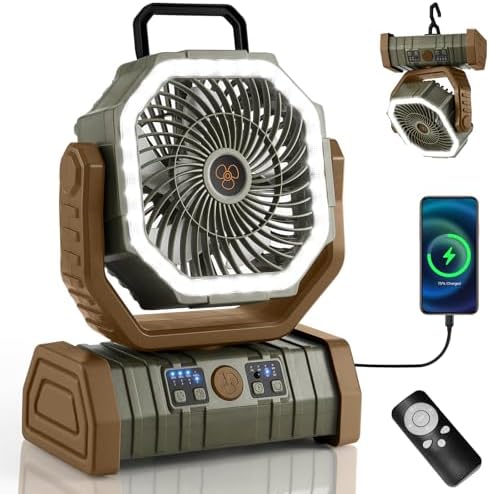 Odoland 30000mAh Camping Fan with LED Lantern, Rechargeable Battery Fan