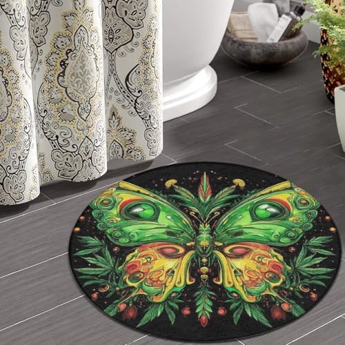 Home Decor Non Slip Kitchen Office Circle Rug, Machine Washable Modern Round Area Rug, Room Sofa Yoga Soft Round Carpet Butterfly Weed Leaf Art, 24inch