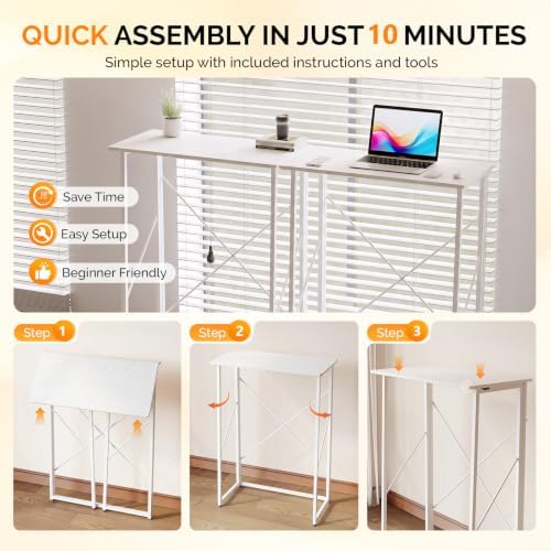 VINGLI 31.5" Folding Desk for Small Spaces, Standing Laptop Desk, White