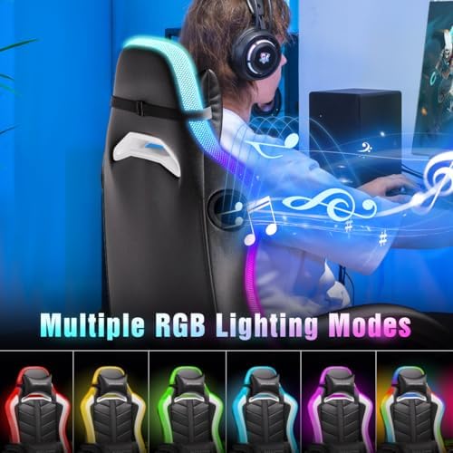 GTPLAYER Gaming Chair, Computer Chair with RGB LED Lights, High Back Ergonomic Chair for Adults with Footrest and Linkage Armrests& Headrest Lumbar Support (w/BT Speakers)